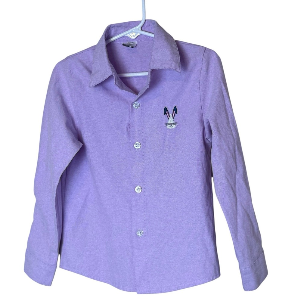 Ochenta Boys Purple Oxford‎ Button Up Shirt Embroidered Bunny Size 110 Age 3